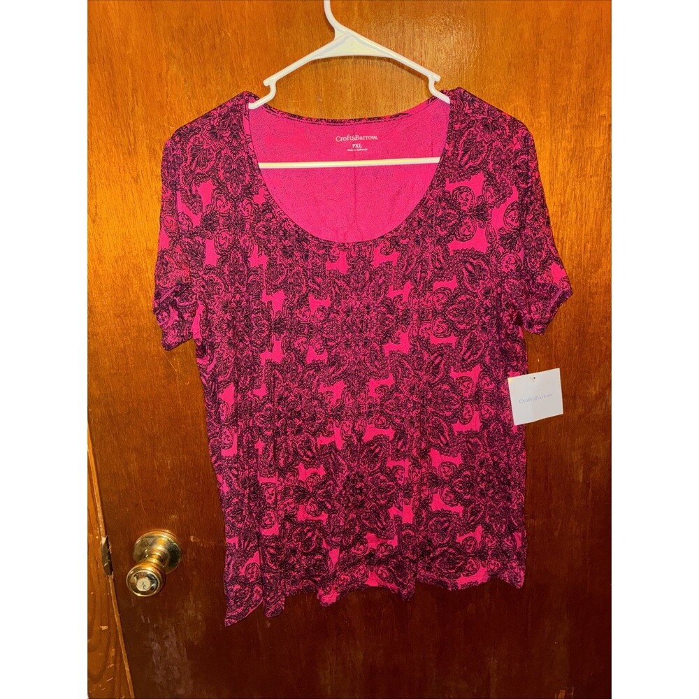 NWT Croft & Barrow Women’s Pink And Black Paisley Blouse Size PXL